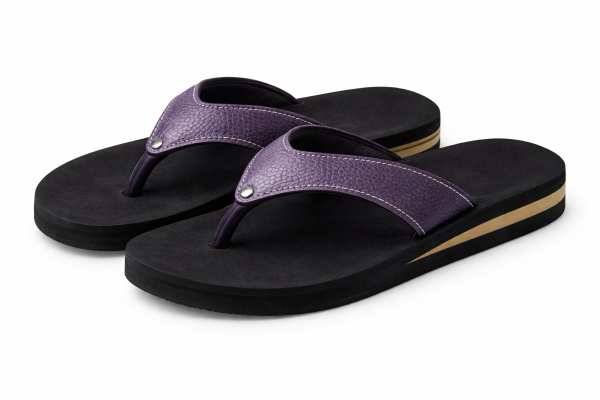 Dr.Prem's Classic Unisex Comfort Flip-Flops with Textured Strap in Black & Purple