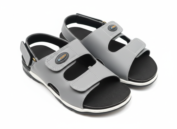 Dr. Prem's Men Orthopedic Comfort Sandals with Dual Velcro Adjustable Straps and Cushioned Foot bed in Grey