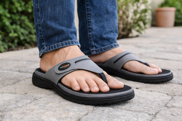 Dr.Prem's Orthopedic Comfort Thong Sandals with Cushioned Foot bed & Anti-Slip Sole in Grey